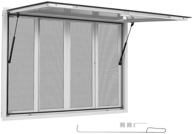 Main image of VEVOR Concession Window 48x36 in Aluminum Alloy Frame Service Window, for Food Truck, Up to 85 Degrees Stand Serving with 4 Sliding Screen Windows, Awning Door and Drag Hook, Rainwater Resistant