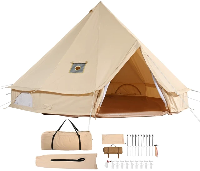 Alt view image 15 of 15 - Canvas Bell Tent, 4 Seasons 3 m/9.8ft Yurt Tent, Canvas Tent for Camping with Stove Jack, Breathable Tent, Family Camping Outdoor Hunting Party