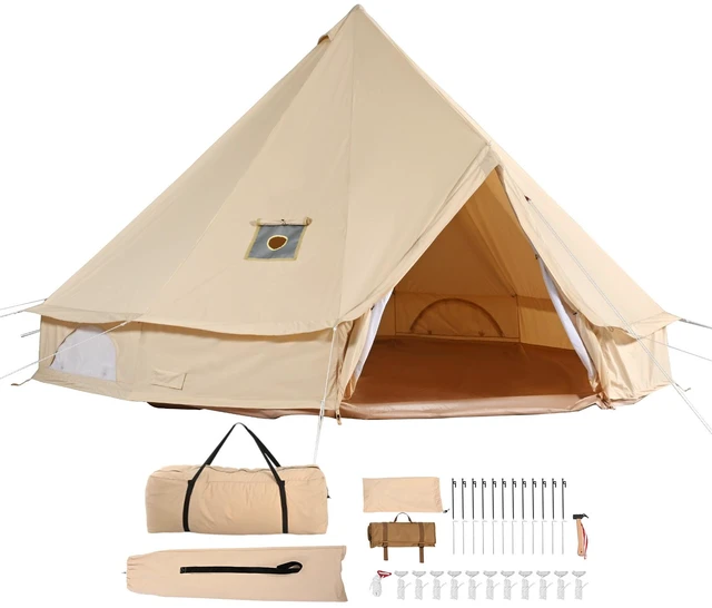 Alt view image 15 of 15 - Canvas Bell Tent, 4 Seasons 4 m/13.12 ft Yurt Tent, Canvas Tent for Camping with Stove Jack, Breathable Tent Holds up to 6 People, Family Camping Outdoor Hunting Party