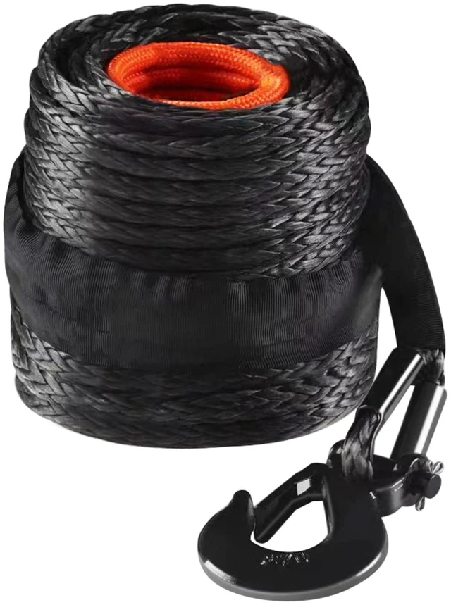 Alt view image 15 of 15 - VEVOR Synthetic Winch Rope, 3/8 Inch x 100 Feet 26,500 lbs Synthetic Winch Line Cable Rope with Protective Sleeve + Forged Winch Hook + Pull Strap, Universal Fit for SUV, Large Off-Road Vehicle, Truck