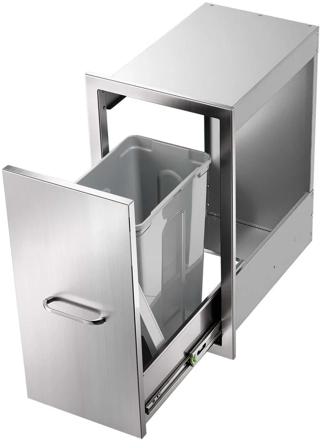 Main image of VEVOR Outdoor Kitchen Trash Drawer, 19"W x 25"H x 14"D, Waste Bin Included, for BBQ Island Storage, Patio Bars and Grill Station, with Handle, Built-In BBQ Island Drawers Organize Cookware Accessories