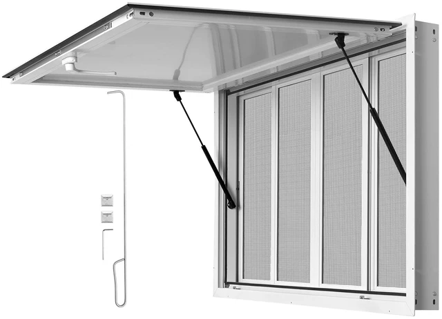 Main image of VEVOR Concession Window 45x30 in Aluminum Alloy Service Window, for Food Truck, Up to 85 Degrees Stand Serving with 4 Sliding Screen Windows, Awning Door and Drag Hook, Rainwater Resistant