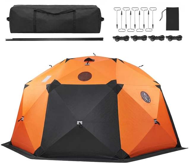 Main image of VEVOR Pop Up Ice Fishing Tent 8-10 Person 158x169x92 in Insulated Shelter, for Winter Fishing, 153 sq ft Area, 600D 4-Layer Fabric, Portable Hub-Style Shanty Cube with Anchors, Ropes, Carrying Bag