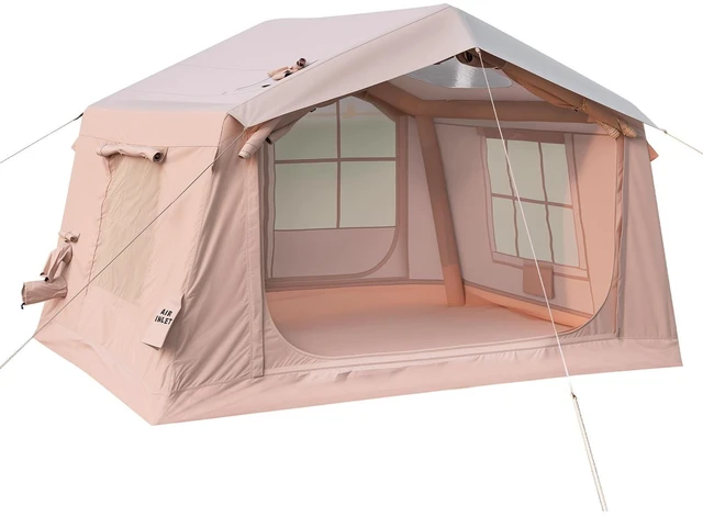 Main image of VEVOR Inflatable Tent for Camping 2-4 Person Blow Up Tent with Pump Beige, for Family Outdoor Glamping, Waterproof 420D Oxford, Easy Setup Air House with Skylight, Stove Jack, Mesh Windows & Carry Bag