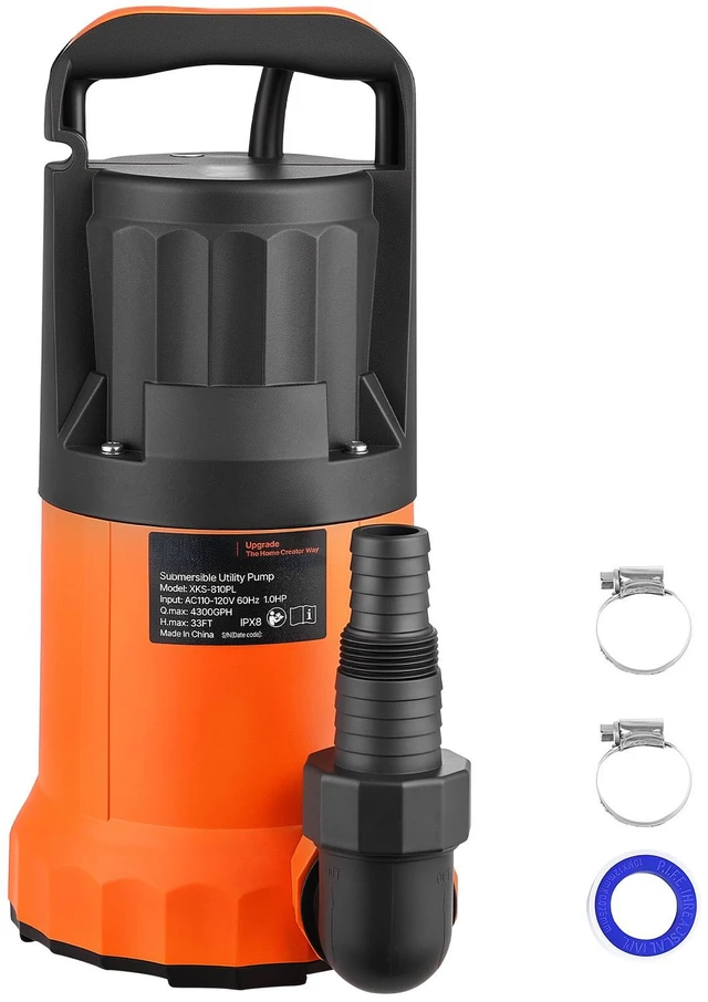Main image of VEVOR Submersible Water Pump 1 HP 4300 GPH 33 ft Head Utility Sump Pump, Portable Water Removal, Thermoplastic Material, for Swimming Pool Draining Garden Ponds Hot Tubs Basements, IPX8 Waterproof