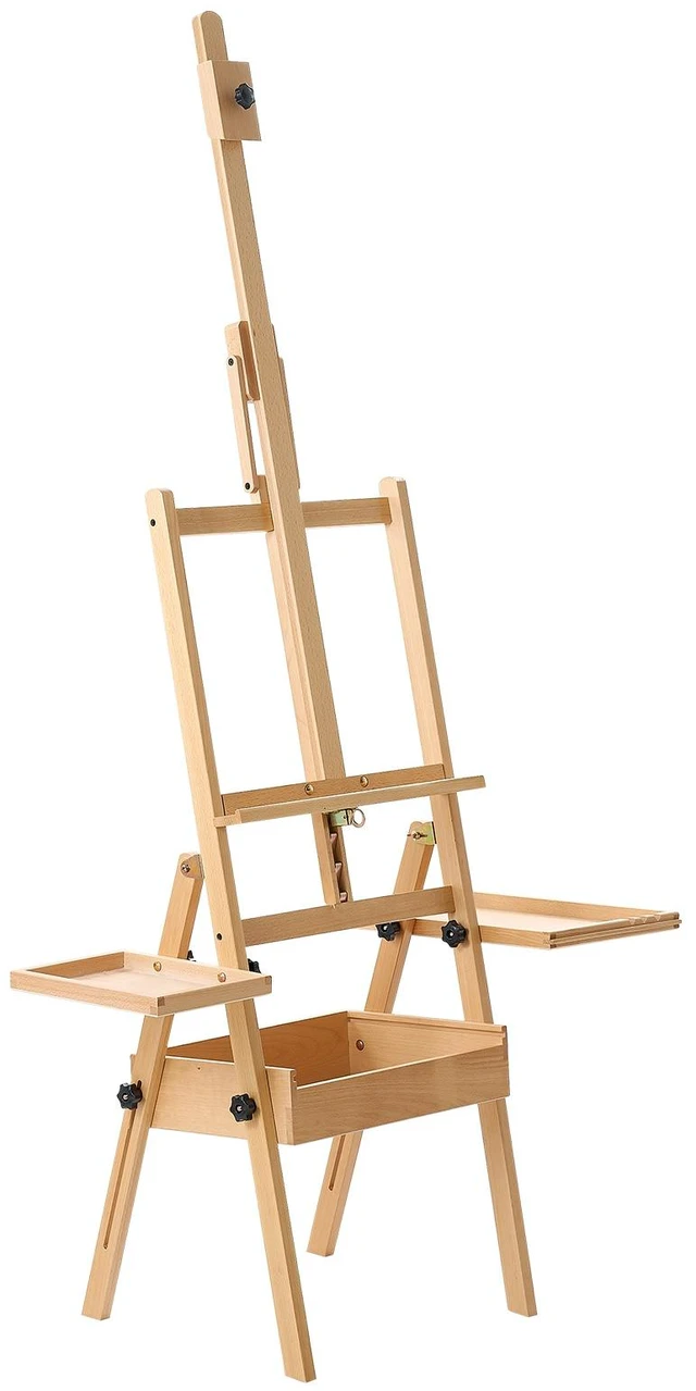 Main image of VEVOR Studio H-Frame Easel Holds Canvas Up to 35.43" Solid Beech Wood Frame, For Artists Painting, Adjustable Height & Angle, Multi-Function Wooden Art Easel with Storage Box & Trays, Natural Color
