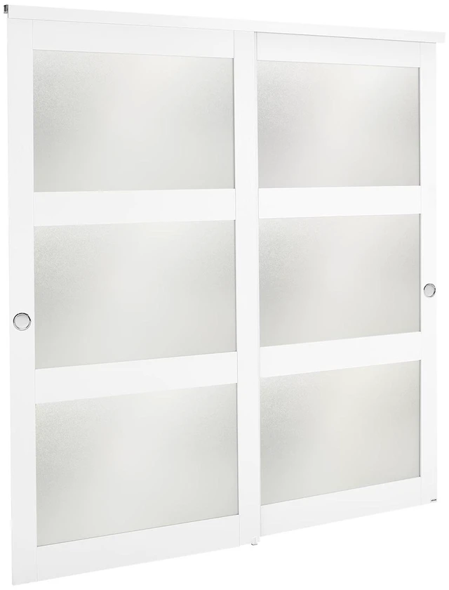 Main image of VEVOR Sliding Closet Doors, 72" (Double 37") x 80", 3-Lite Frosted Glass Bypass Sliding Doors with Hardware Track Kit & Floor Guide, Modern Stylish & Space-Saving for Closets Bedrooms Wardrobes