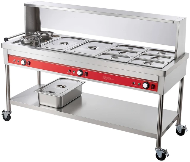Main image of VEVOR Commercial Food Warmer 8 Pans + 2 Pots Electric Steam Table 1800W, for Buffet Restaurant Catering, SUS Server with Additional 1/1 Pan, Independent Temp Control, Acrylic Cover, and Undershelf