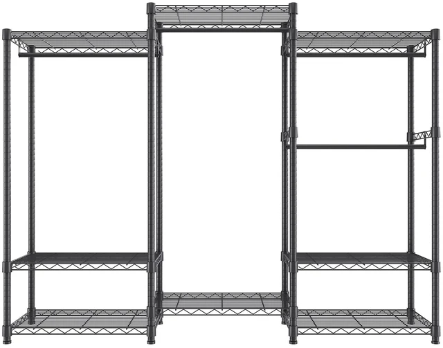 Alt view image 8 of 8 - Heavy Duty Clothes Rack, Rolling Clothing Garment Rack with 4 Hang Rods & 8 Storage Tiers, Adjustable Custom Closet Rack, Freestanding Wardrobe for Hanging Clothes, 800 lbs Load Capacity