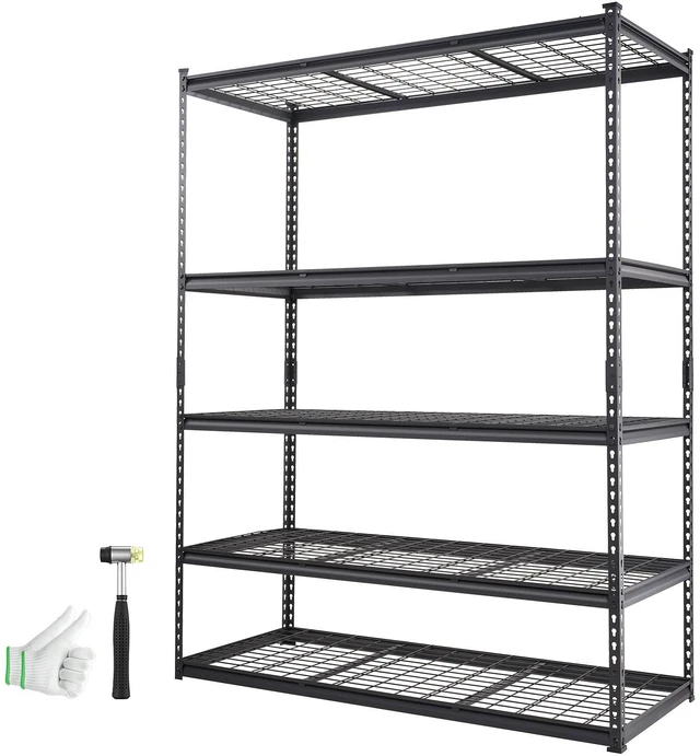 Alt view image 15 of 15 - Storage Shelving Unit, 5-Tier Adjustable, 2000 lbs Capacity, Heavy Duty Garage Shelves Metal Organizer Wire Rack, Black, 60" L x 24" W x 78" H for Kitchen Pantry Basement Bathroom Laundry Closet