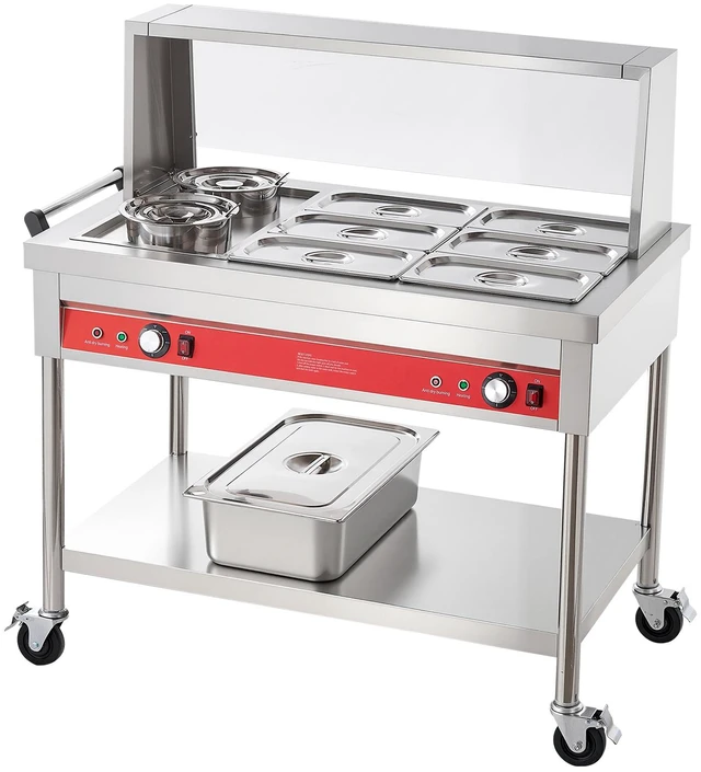Main image of VEVOR Commercial Food Warmer 6 Pans + 2 Pots Electric Steam Table 1400W, for Buffet Restaurant Catering, SUS Server with Additional 1/1 Pan, Independent Temp Control, Acrylic Cover, and Undershelf