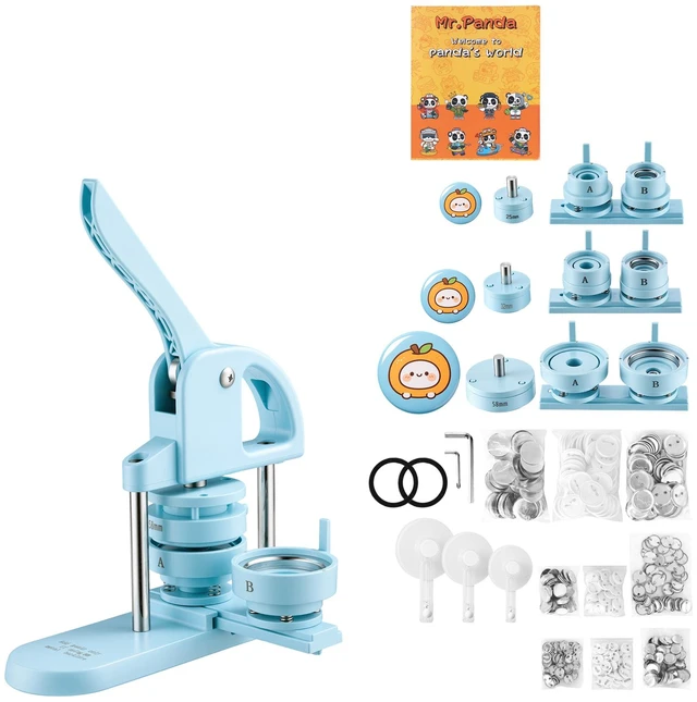 Alt view image 15 of 15 - 3-IN-1 Button Maker, 1/1.25/2.28 inch(25/32/58mm) Pin Maker, 300pcs Button Parts, Button Maker Machine with Panda Magic Book, Ergonomic Arc Handle Punch Press Kit, For Children DIY Gifts, Blue