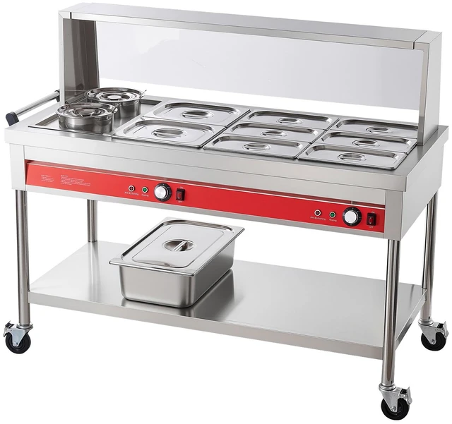 Main image of VEVOR Commercial Food Warmer 8 Pans + 2 Pots Electric Steam Table 1800W, for Buffet Restaurant Catering, SUS Server with Additional 1/1 Pan, Independent Temp Control, Acrylic Cover, and Undershelf