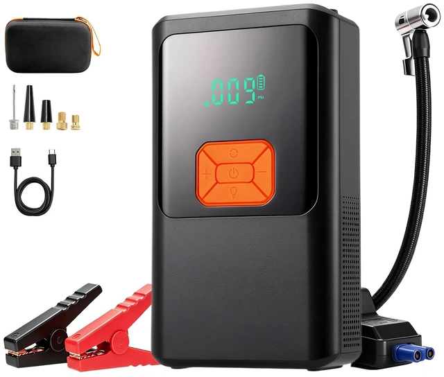 Main image of VEVOR Jump Starter with Air Compressor 4000A Peak Car Battery Jump Box, Portable for 9.0L Gas / 8.0L Diesel, 150 PSI Auto-Shutoff Tire Inflator, Power Bank, 12V Battery Charger, with LED Flashlight