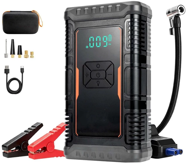 Main image of VEVOR Jump Starter with Air Compressor 1600A Peak Car Battery Jump Box, Portable for 6.0L Gas / 3.0L Diesel, 150 PSI Auto-Shutoff Tire Inflator, Power Bank, 12V Battery Charger, with LED Flashlight