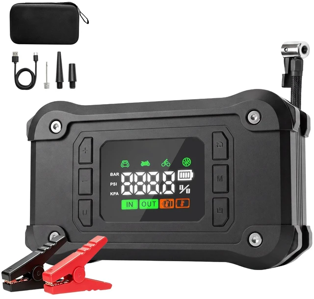 Main image of VEVOR Jump Starter with Air Compressor 8000A Peak Car Battery Jump Box, Portable for 9.0L Gas / 8.0L Diesel, 150 PSI Auto-Shutoff Tire Inflator, Power Bank, 12V Battery Charger, with LED Flashlight