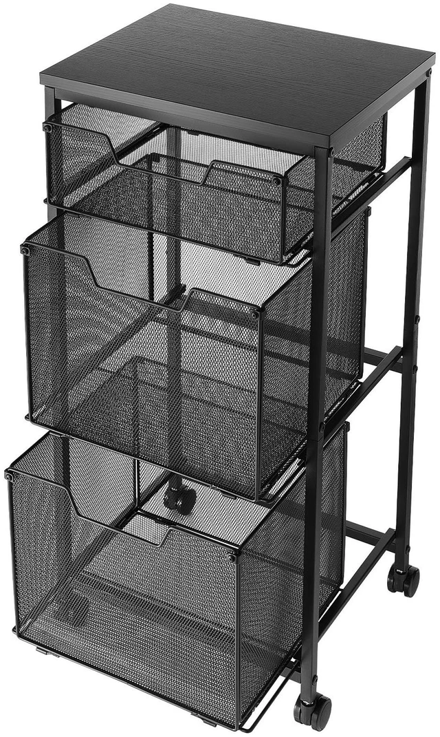 Main image of VEVOR Rolling File Cart 3-Tier Mobile Filing Cabinet with Wheels Drawers, for Home Office, Large Storage Capacity, Under Desk Hanging File Folder Organizer, with 45 lbs / 20.5 kg Max Load, Black