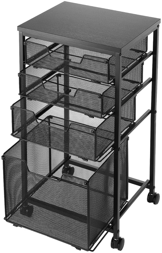 Main image of VEVOR Rolling File Cart 4-Tier Mobile Filing Cabinet with Wheels Drawers, for Home Office, Large Storage Capacity, Under Desk Hanging File Folder Organizer, with 45 lbs / 20.5 kg Max Load, Black