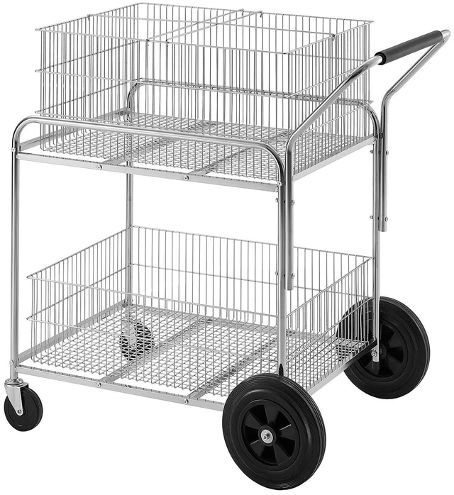 Main image of VEVOR Rolling File Cart 2-Tier Mobile Wire Mail Cart with Lockable Wheels, for Office Records Room, Heavy-Duty File Folder Organizer Utility Wagon, with 264.55 lbs / 120 kg Load, 37.6 x 22.4 x 38 in