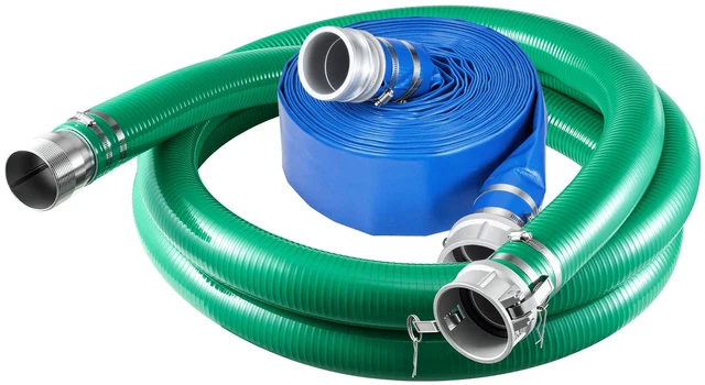 Main image of VEVOR 3" Suction Hose Kit 65' Blue PVC Backwash 20' Green Suction Hose, for Swimming Pools Water Pumps, Ready-to-Use Setup, with Round-Hole Strainer, Cam & Groove Adapter, Stainless Steel Clamp