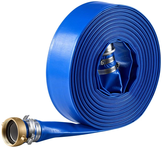 Main image of VEVOR Discharge Hose 2" x 100 ft PVC Lay Flat Backwash Water Pump Hose, for Swimming Pool Sand Filter & Sump Pump, Water Transfer Drainage, Weather & Burst-Resistant, with Pin Lug Fittings, Blue