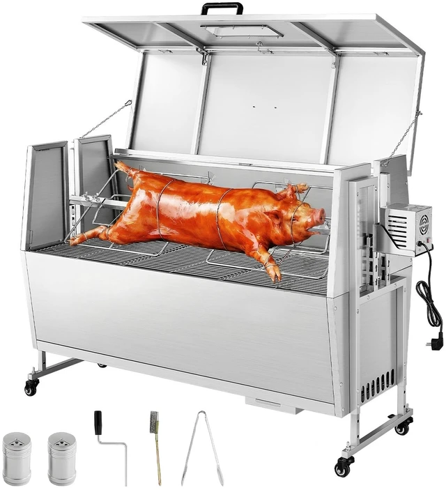 Main image of VEVOR Rotisserie Grill 38W BBQ Outdoor Pig & Lamb Spit Roaster, Charcoal Spit Roaster with 132 LBS Capacity, Wheels & 4-Level Height, Stainless Steel Electric Rotisserie Grill Kit for Camping Outdoor
