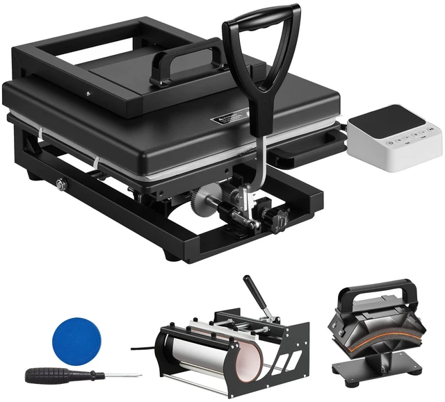 Main image of VEVOR Hybrid Heat Press 15 x 15 Inch 5-in-1 Sublimation Press Machine Black, for T-shirts/Mugs/Tumblers/Caps/Plates, Multifunction Design, Heat Up Fast and Even, All-New Patented Design, Easy Control