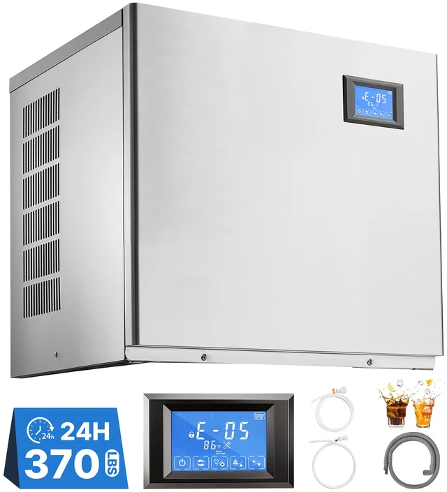 Main image of VEVOR Commercial Ice Maker Machine 370 Lbs/24H Stainless Steel Head Only, Ice-Making for Restaurant Bar Cafe Hotel, Ice Ready in 15 Mins, with Self-Cleaning, 132 pcs Ice Tray, Adjustable Thickness