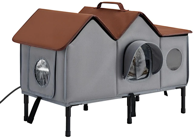 Main image of VEVOR Elevated Heated Cat House 35W Insulated Kitty Shelter with Heated Pad, for Indoor Outdoor Winter Use, Double-Door & Private Side Curtain, Waterproof Weatherproof Stray Feral Shelter for Outside