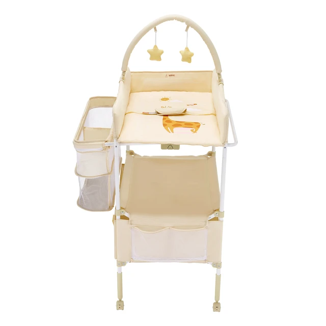 Alt view image 15 of 15 - VEVOR Baby Changing Table, Foldable Diaper Change Station with 2 Fabric Drawers, Side Basket & Hanging Rod, Adjustable Height Portable Changing Table with Lockable Wheels & 2 Star Toys, Light Beige