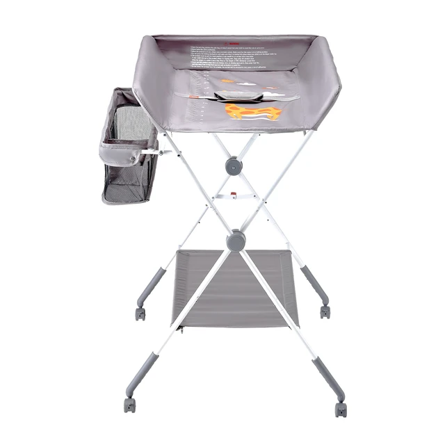 Alt view image 15 of 15 - Foldable Baby Changing Diaper Station with Side Basket & Wheels Light Gray