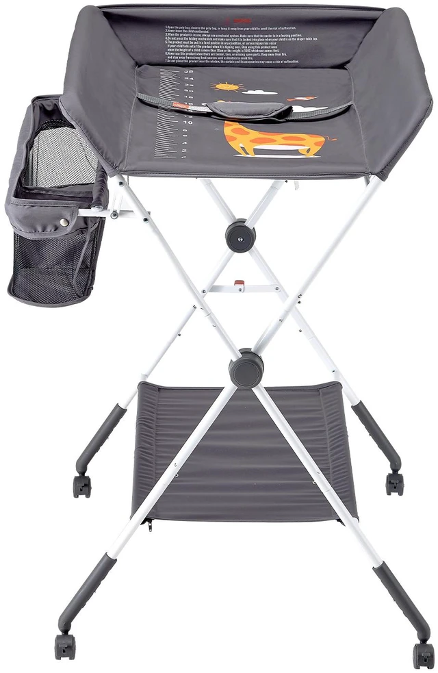 Alt view image 15 of 15 - Foldable Baby Changing Diaper Station with Side Basket & Wheels Dark Gray