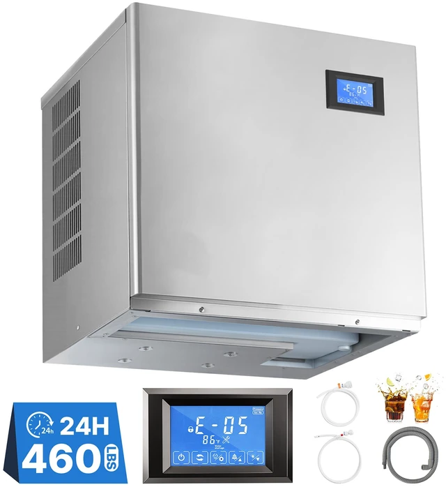 Main image of VEVOR Commercial Ice Maker Machine 460 Lbs/24H Stainless Steel Head Only, Ice-Making for Restaurant Bar Cafe Hotel, Ice Ready in 15 Mins, with Self-Cleaning, 156 pcs Ice Tray, Adjustable Thickness