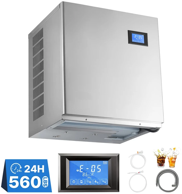 Main image of VEVOR Commercial Ice Maker Machine 560 Lbs/24H Stainless Steel Head Only, Ice-Making for Restaurant Bar Cafe Hotel, Ice Ready in 15 Mins, with Self-Cleaning, 182 pcs Ice Tray, Adjustable Thickness