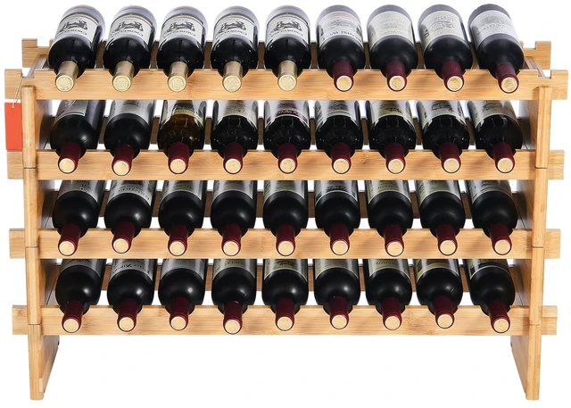 Alt view image 16 of 16 - VEVOR 36 Bottle Stackable Modular Wine Rack Bamboo Wood Display Shelf 4-Tier