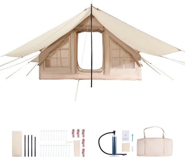 Alt view image 15 of 15 - Inflatable Tents for Camping, 3-5 Person Easy Setup Blow up Tent with Hand Pump, 300D Oxford 4 Season Glamping Tent with Canopy, Stove Jack, 2 Doors & 2 Mesh Windows (Storage Bag Included)