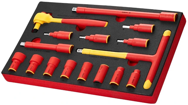 Alt view image 9 of 9 - VEVOR Insulated Socket Set, 16-Piece Insulated Wrench Tool Set, 1000V Insulated Socket Tool, with Insulated Sockets, Insulated T-Handle Wrench, Drive Rachet, Extensions, for Electricians Home Repair