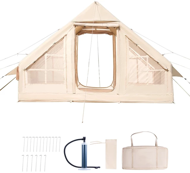 Alt view image 8 of 8 - Inflatable Tents for Camping, 3-5 Person Easy Setup Blow up Tent with Hand Pump, 300D Oxford 4 Season Glamping Tent with Stove Jack 2 Doors & 2 Mesh Windows, Storage Bag Included for Easy Taking