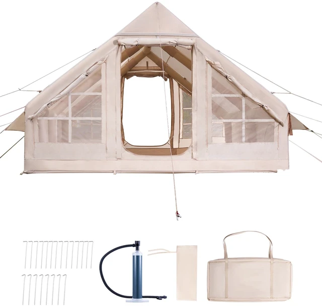 Alt view image 8 of 8 - Inflatable Tents for Camping, 5-8 Person Easy Setup Blow up Tent with Hand Pump, 300D Oxford Glamping Tent with Stove Jack 2 Doors & 4 Mesh Windows, Storage Bag Included for Easy Taking