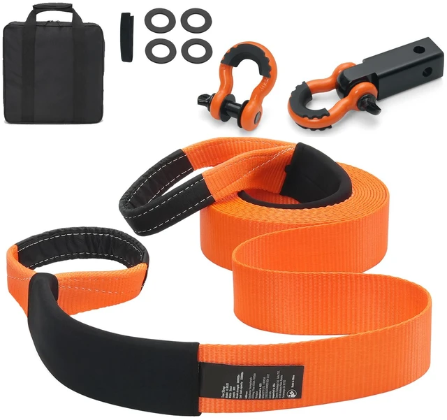 Alt view image 15 of 15 - VEVOR Polyester Heavy Duty Tow Strap Recovery Kit 3" x 30 ft (MBS-36,000 lbs) Winch Strap, Triple Reinforced Loop, Snatch Strap + 2" Shackle Hitch Receiver + 3/4" D-Ring Shackles (2PCS) + Storage Bag