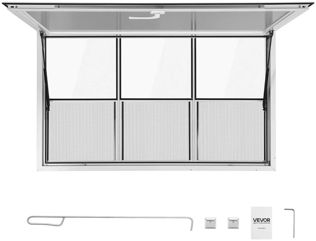 Main image of VEVOR Concession Window 60x36 in Aluminum Alloy Service Window, for Food Truck, Up to 85 Degrees Stand Serving with 3 Fixed & 3 Sliding Windows, Awning Door and Drag Hook, Rainwater Resistant