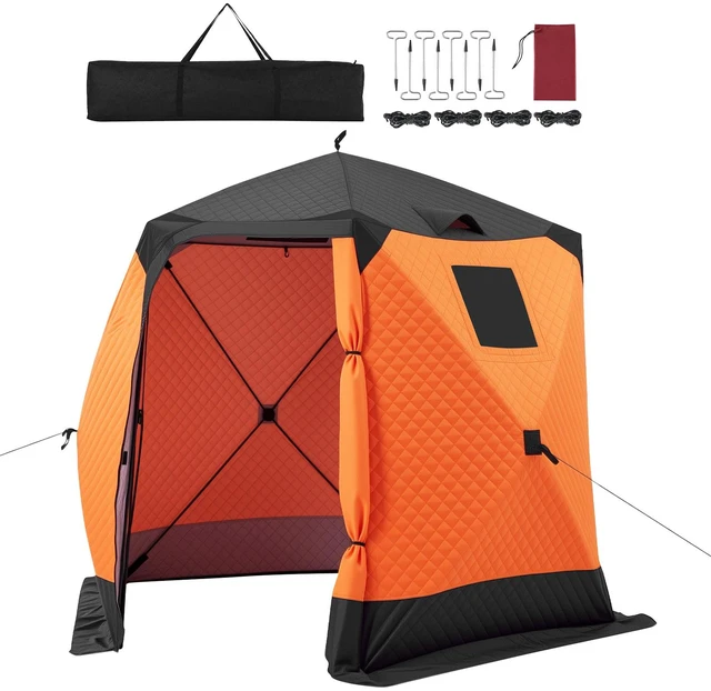 Main image of VEVOR Pop Up Ice Fishing Tent 4-6 Person 96 x 96 x 85 in Insulated Shelter, for Winter Fishing, 40 sq ft Area, 600D 4-Layer Fabric, Portable Hub-Style Shanty Cube with Anchors, Ropes, Carrying Bag