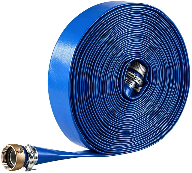 Main image of VEVOR Discharge Hose 1-1/2" x 100 ft PVC Lay Flat Backwash Water Pump Hose, for Swimming Pool Sand Filter & Sump Pump, Water Transfer Drainage, Weather & Burst-Resistant, with Pin Lug Fittings, Blue