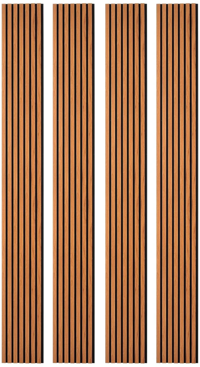 Main image of VEVOR Wood Wall Panels, 96.1 x 11 inches, Acoustic Slat Panels, Dark Teak, Sound Absorbing for Living Rooms, Bedrooms, Offices, Studios, Interior Wall Decor, MDF & PET Construction, Screw Kit, 4-Pack