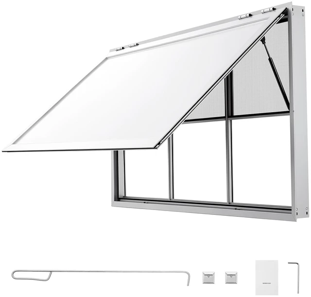 Main image of VEVOR Concession Window 64x40 in Aluminum Alloy Service Window, for Food Truck, Up to 85 Degrees Stand Serving with 3 Fixed & 3 Sliding Windows, Awning Door and Drag Hook, Rainwater Resistant