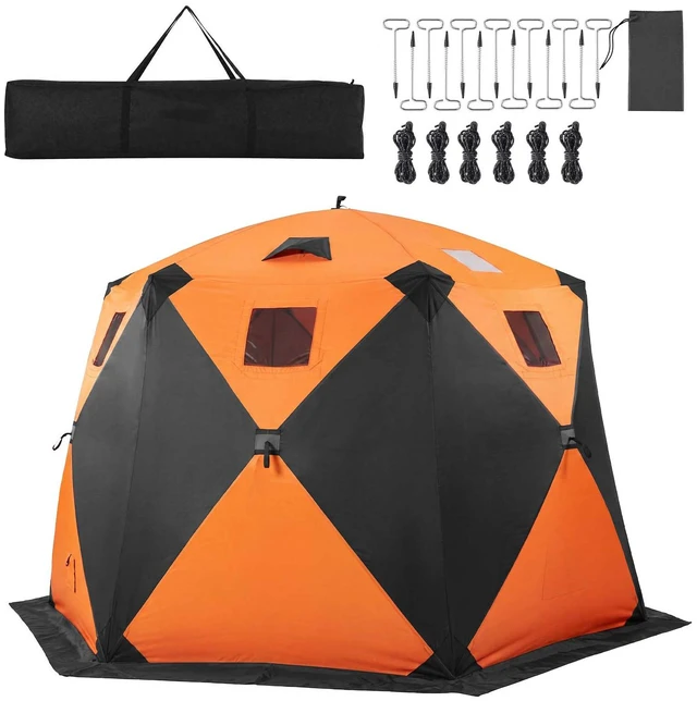 Main image of VEVOR Pop Up Ice Fishing Tent 6-8 Person 137 x 69 x 91 in Insulated Shelter, for Winter Fishing, 84 sq ft Area, 600D 4-Layer Fabric, Portable Hub-Style Shanty Cube with Anchors, Ropes, Carrying Bag