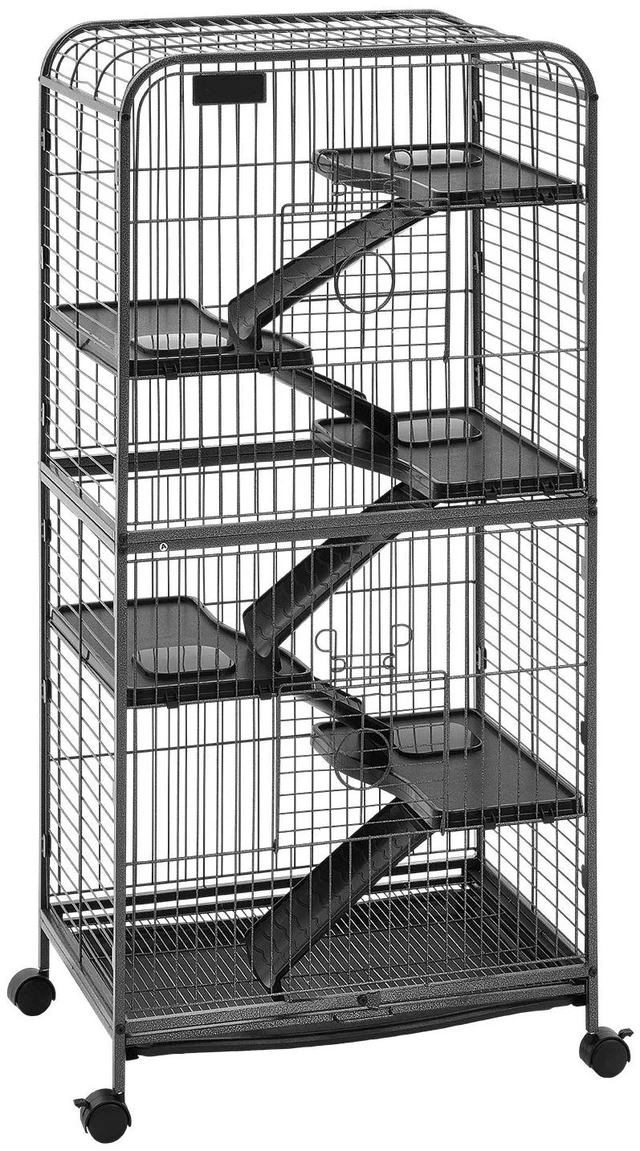 Main image of VEVOR Metal Small Animal Cage 52.4"H 6-Tier Rolling Ferret Cage On Wheels, 1" Wire Spacing Large Cages with Ramps, Platform, Tray & Doors for Ferrets, Chinchillas, Sugar Gliders, Small Cats & Rabbits