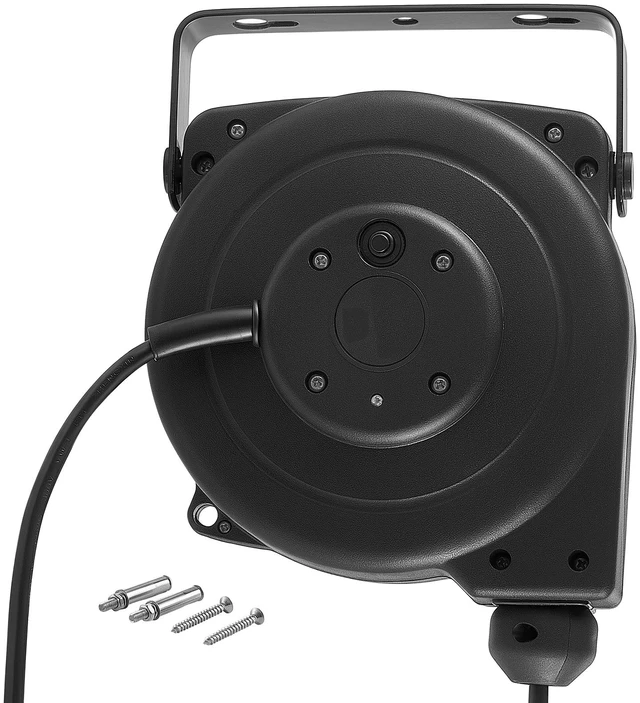 Main image of VEVOR Retractable Extension Cord Reel 30FT Heavy Duty 16AWG/3C SJTOW Black, for Ceiling/Wall Mount, 10A Circuit Breaker, Automatic Retractable Power Cord, Lighted Triple Tap, with 180° Swivel Bracket