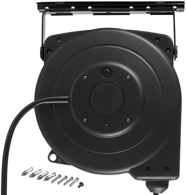 Main image of VEVOR Retractable Extension Cord Reel 45FT Heavy Duty 12AWG/3C SJTOW Black, for Ceiling/Wall Mount, 15A Circuit Breaker, Automatic Retractable Power Cord, Lighted Triple Tap, with 180° Swivel Bracket