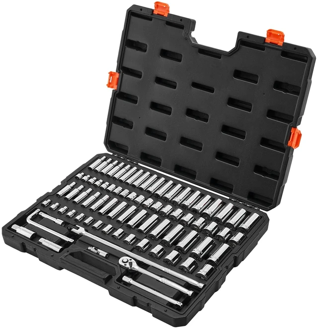 Alt view image 9 of 9 - VEVOR Socket Set, 76 Pieces, 3/8 inch Drive Socket and Ratchet Set, SAE and Metric, Deep and Shallow, Mechanic Tool Kit with Accessories and Storage Case, CR-V Alloy Steel, for Automotive Repair